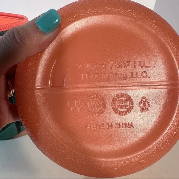 Hydro Jug 73 oz Coral With Removable Green/Coral Sleeve Detachable Adjust Strap - Picture 9 of 13